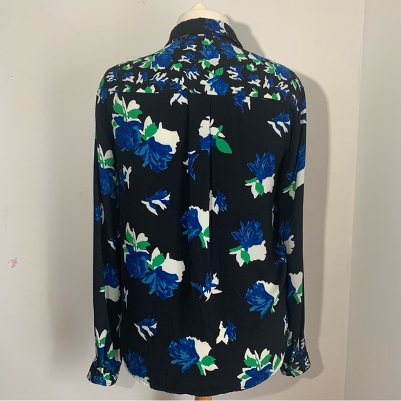 Warehouse Black Floral Shirt Blouse Top  Long Sleeve Button Down Pocket Sz UK 12 - Picture 6 of 13